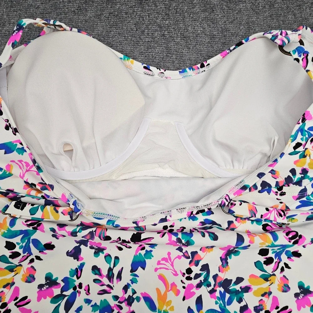 Island Escape Women Tankini Top Tiered Ruffle Underwire Floral White Multi 20W - Picture 4 of 8